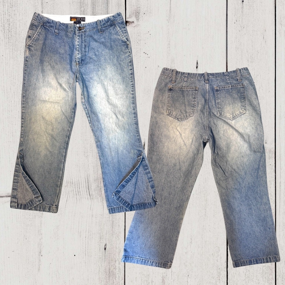 Y2K Route 66 Low Rise Cropped Flare Jeans | Light Wash Denim Capris Fits 6-8